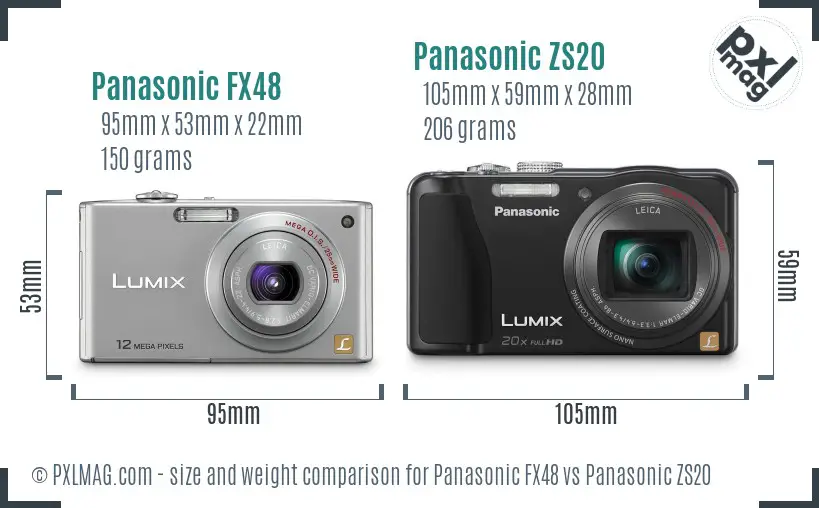 Panasonic FX48 vs Panasonic ZS20 size comparison
