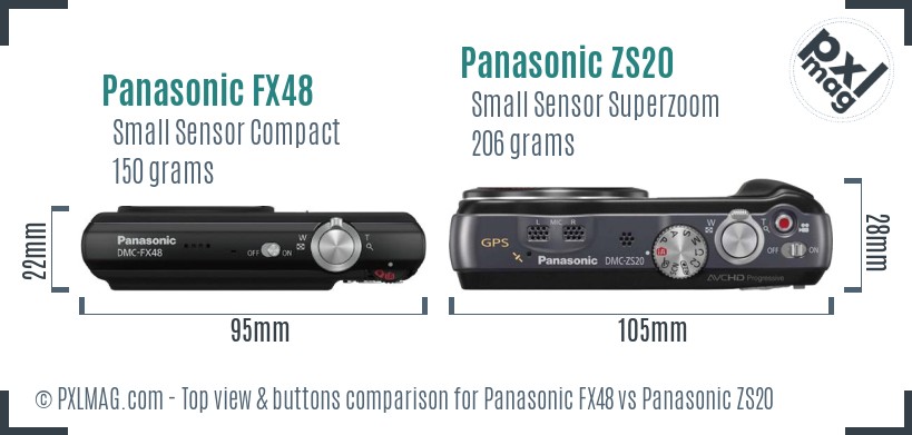 Panasonic FX48 vs Panasonic ZS20 top view buttons comparison