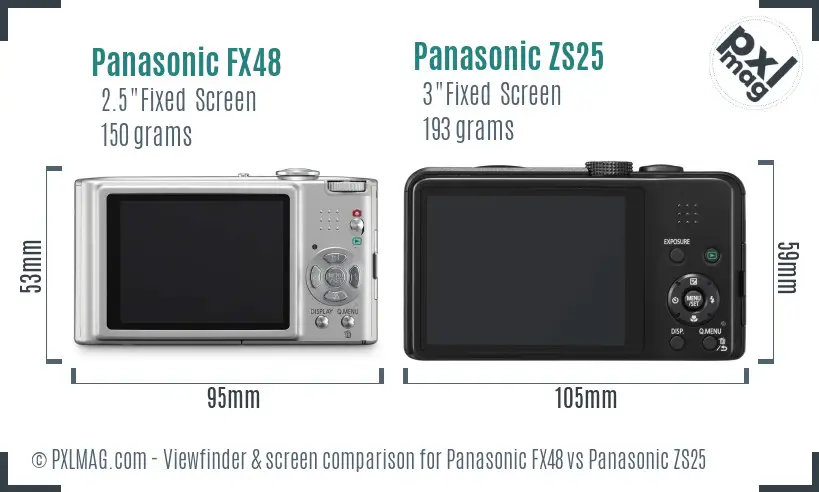 Panasonic FX48 vs Panasonic ZS25 Screen and Viewfinder comparison