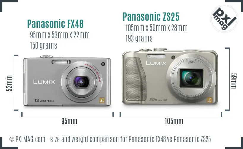 Panasonic FX48 vs Panasonic ZS25 size comparison