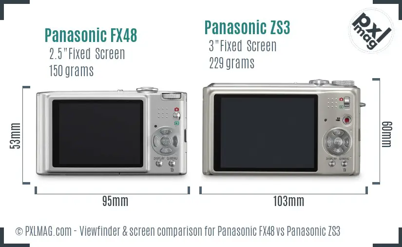 Panasonic FX48 vs Panasonic ZS3 Screen and Viewfinder comparison