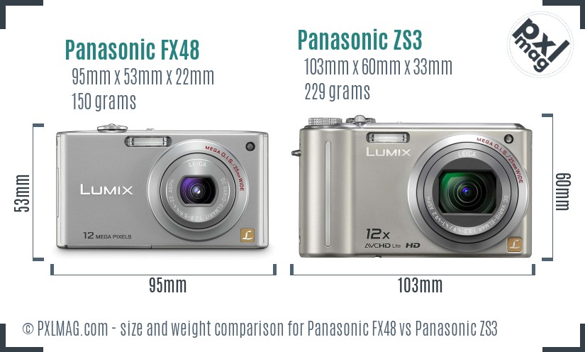 Panasonic FX48 vs Panasonic ZS3 size comparison