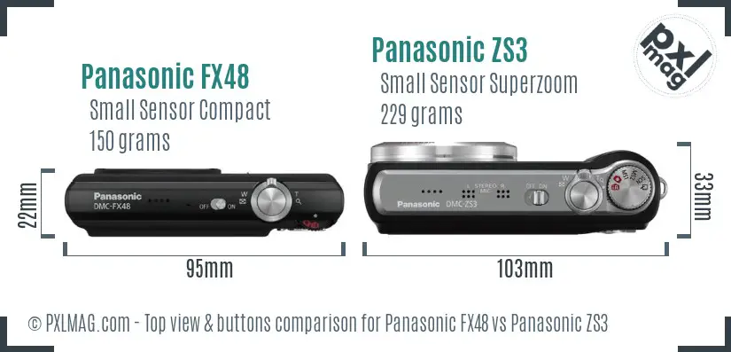 Panasonic FX48 vs Panasonic ZS3 top view buttons comparison