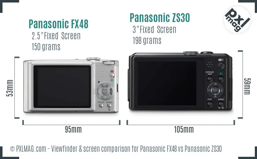 Panasonic FX48 vs Panasonic ZS30 Screen and Viewfinder comparison