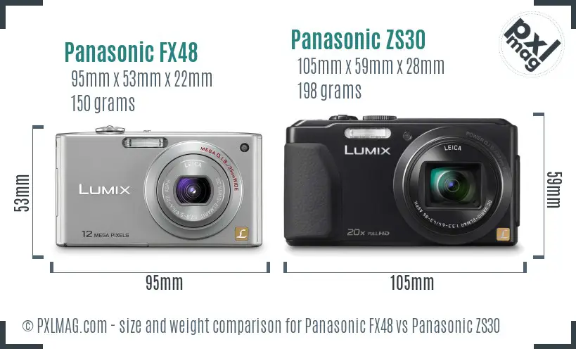 Panasonic FX48 vs Panasonic ZS30 size comparison
