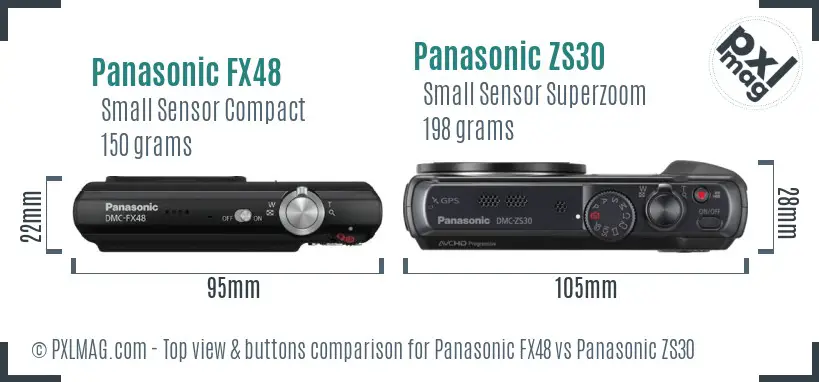 Panasonic FX48 vs Panasonic ZS30 top view buttons comparison
