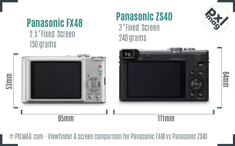 Panasonic FX48 vs Panasonic ZS40 Screen and Viewfinder comparison