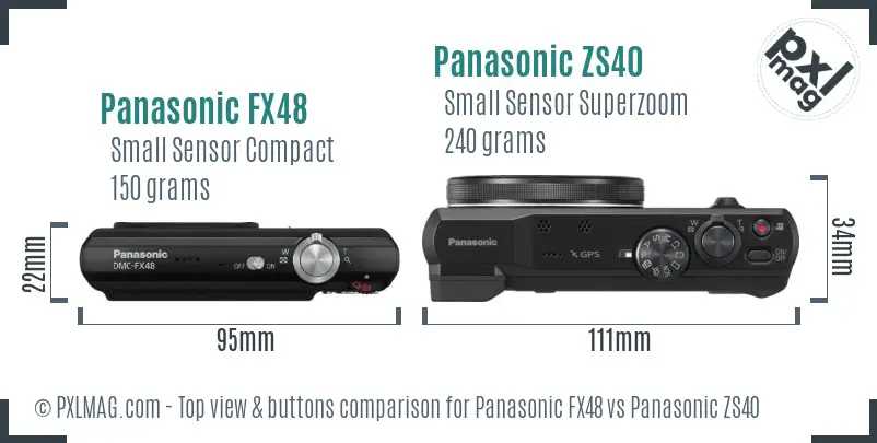 Panasonic FX48 vs Panasonic ZS40 top view buttons comparison