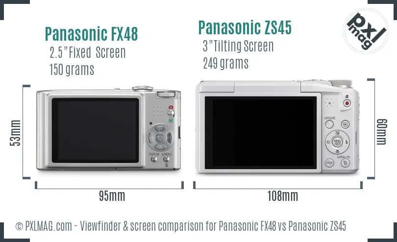 Panasonic FX48 vs Panasonic ZS45 Screen and Viewfinder comparison