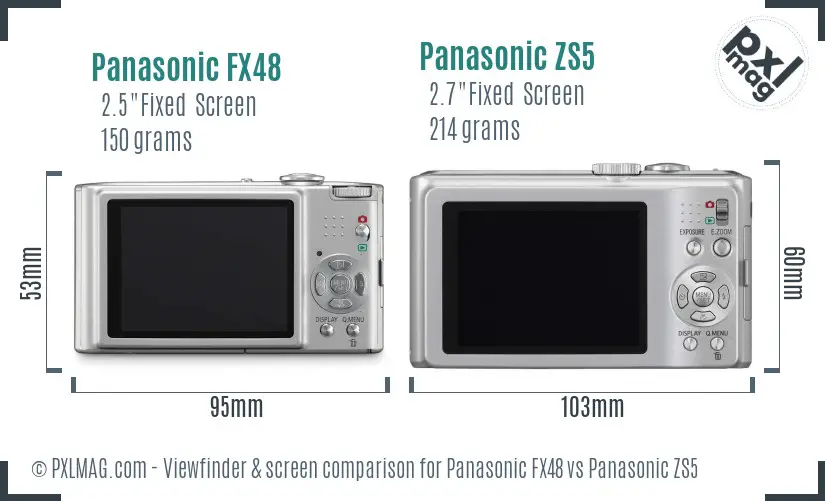 Panasonic FX48 vs Panasonic ZS5 Screen and Viewfinder comparison