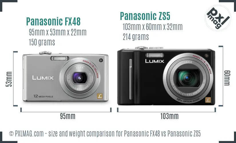 Panasonic FX48 vs Panasonic ZS5 size comparison