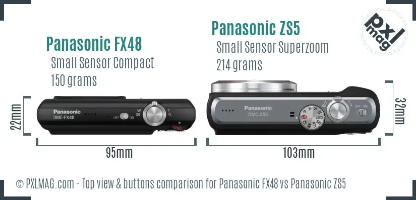 Panasonic FX48 vs Panasonic ZS5 top view buttons comparison