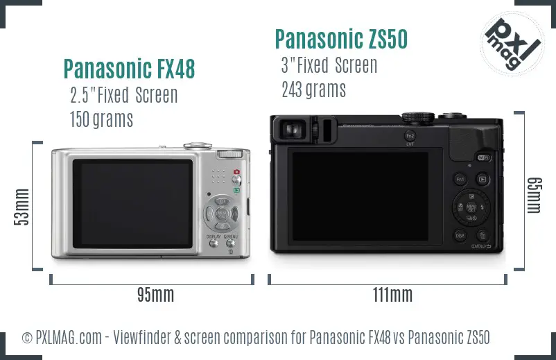 Panasonic FX48 vs Panasonic ZS50 Screen and Viewfinder comparison