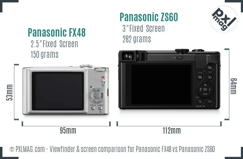 Panasonic FX48 vs Panasonic ZS60 Screen and Viewfinder comparison