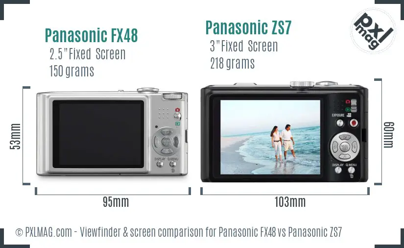 Panasonic FX48 vs Panasonic ZS7 Screen and Viewfinder comparison