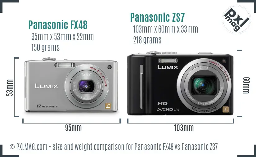 Panasonic FX48 vs Panasonic ZS7 size comparison