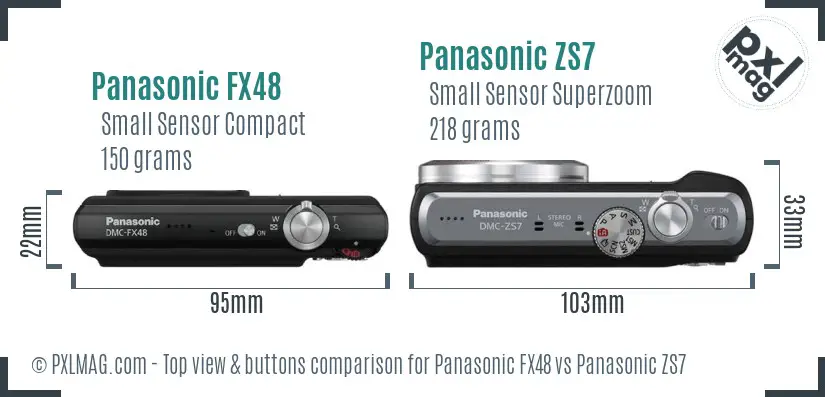 Panasonic FX48 vs Panasonic ZS7 top view buttons comparison