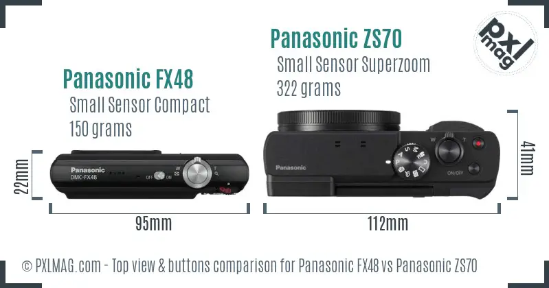 Panasonic FX48 vs Panasonic ZS70 top view buttons comparison
