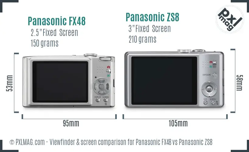 Panasonic FX48 vs Panasonic ZS8 Screen and Viewfinder comparison