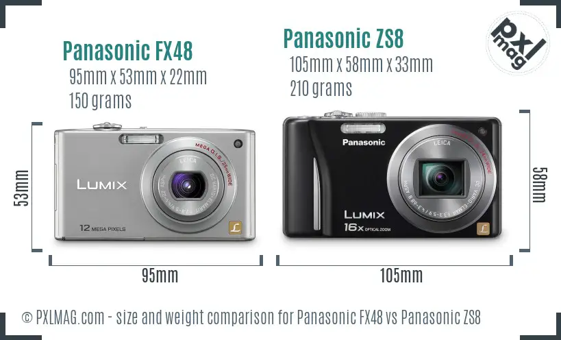 Panasonic FX48 vs Panasonic ZS8 size comparison