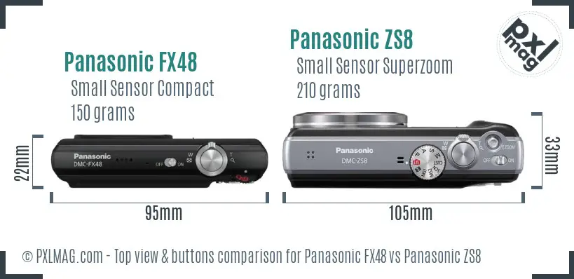 Panasonic FX48 vs Panasonic ZS8 top view buttons comparison