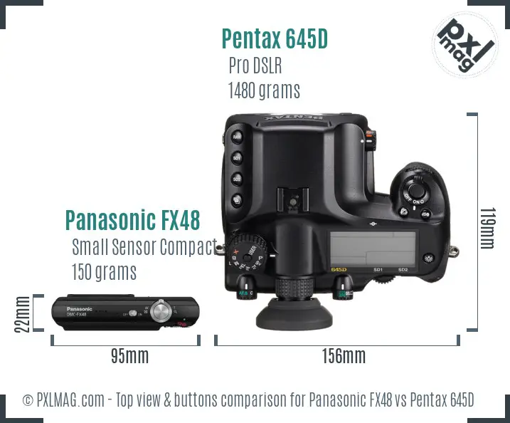 Panasonic FX48 vs Pentax 645D top view buttons comparison