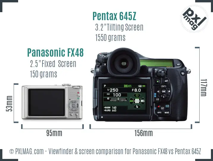 Panasonic FX48 vs Pentax 645Z Screen and Viewfinder comparison