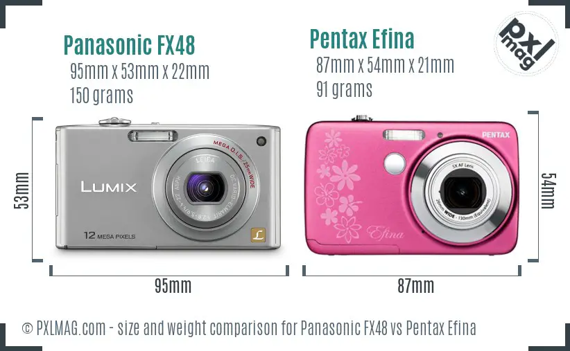 Panasonic FX48 vs Pentax Efina size comparison