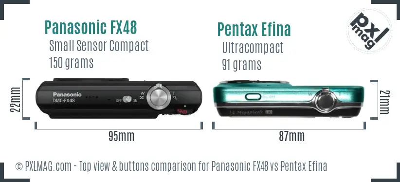 Panasonic FX48 vs Pentax Efina top view buttons comparison