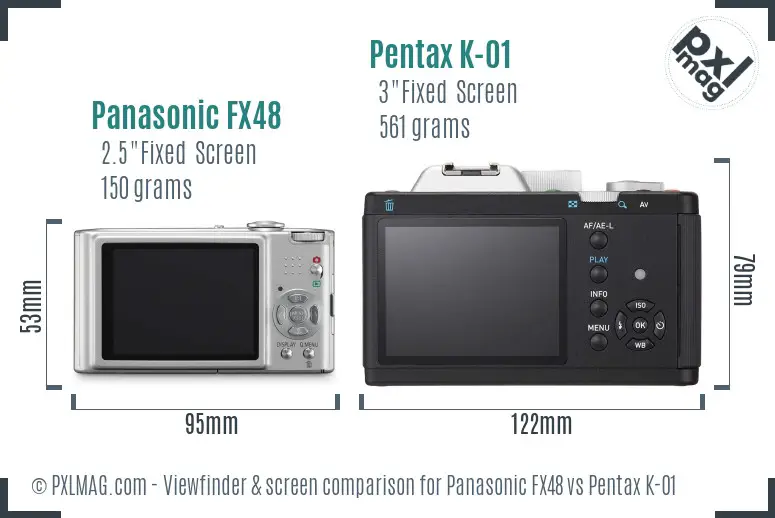 Panasonic FX48 vs Pentax K-01 Screen and Viewfinder comparison
