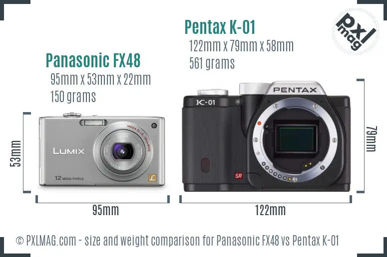 Panasonic FX48 vs Pentax K-01 size comparison