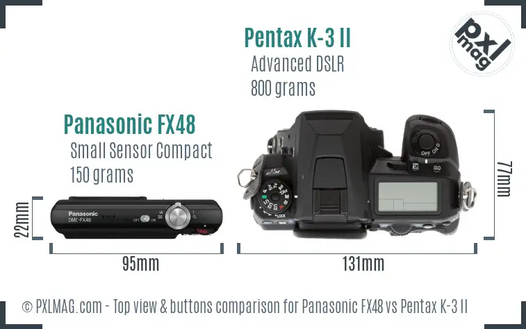 Panasonic FX48 vs Pentax K-3 II top view buttons comparison