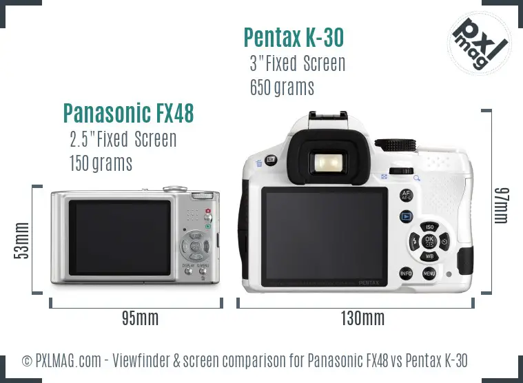 Panasonic FX48 vs Pentax K-30 Screen and Viewfinder comparison