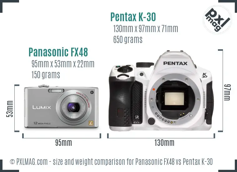 Panasonic FX48 vs Pentax K-30 size comparison