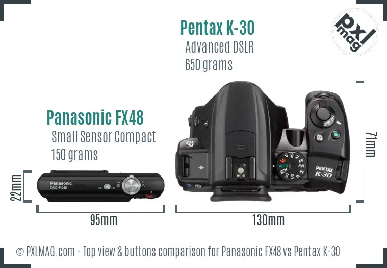 Panasonic FX48 vs Pentax K-30 top view buttons comparison