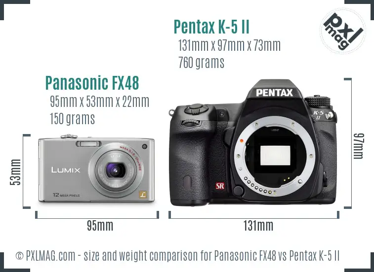 Panasonic FX48 vs Pentax K-5 II size comparison