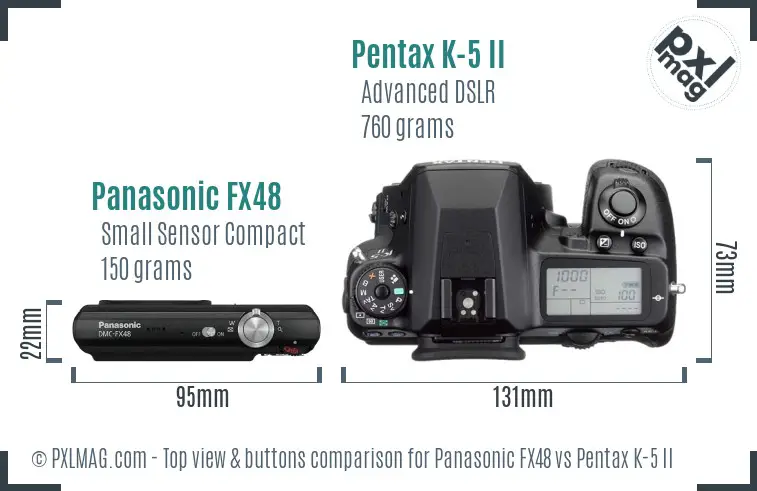 Panasonic FX48 vs Pentax K-5 II top view buttons comparison
