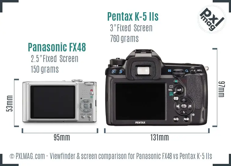 Panasonic FX48 vs Pentax K-5 IIs Screen and Viewfinder comparison