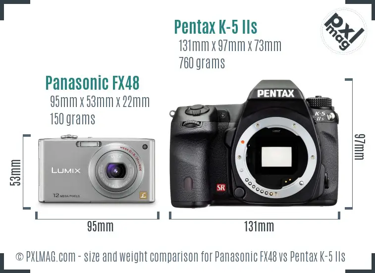 Panasonic FX48 vs Pentax K-5 IIs size comparison