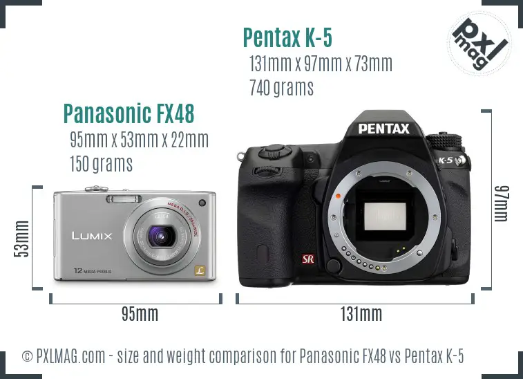 Panasonic FX48 vs Pentax K-5 size comparison