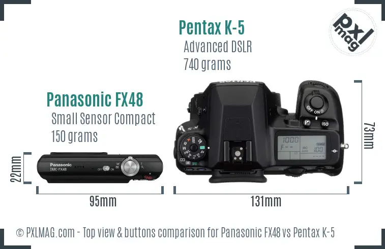 Panasonic FX48 vs Pentax K-5 top view buttons comparison