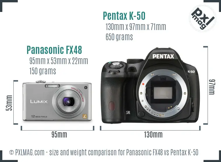 Panasonic FX48 vs Pentax K-50 size comparison