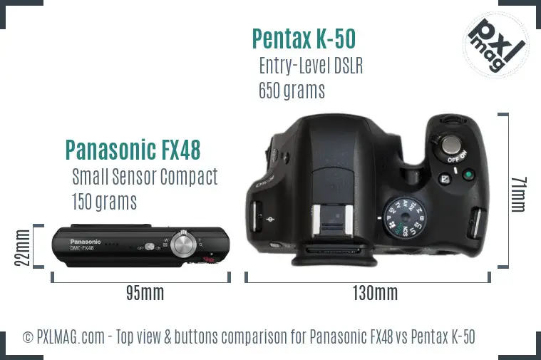 Panasonic FX48 vs Pentax K-50 top view buttons comparison