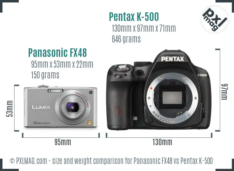 Panasonic FX48 vs Pentax K-500 size comparison