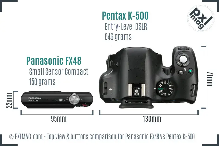 Panasonic FX48 vs Pentax K-500 top view buttons comparison