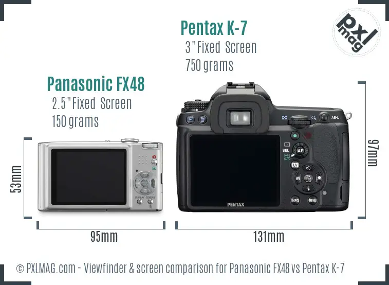 Panasonic FX48 vs Pentax K-7 Screen and Viewfinder comparison