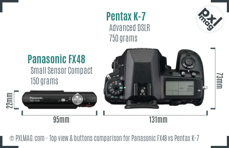 Panasonic FX48 vs Pentax K-7 top view buttons comparison