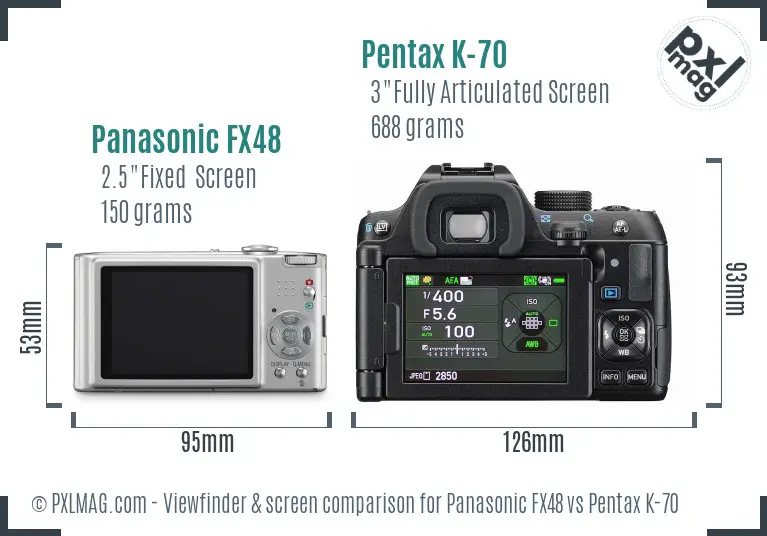 Panasonic FX48 vs Pentax K-70 Screen and Viewfinder comparison
