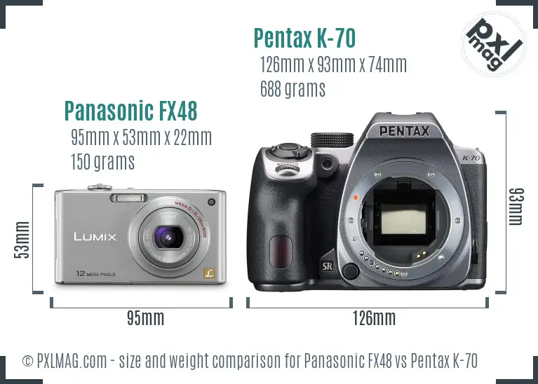 Panasonic FX48 vs Pentax K-70 size comparison