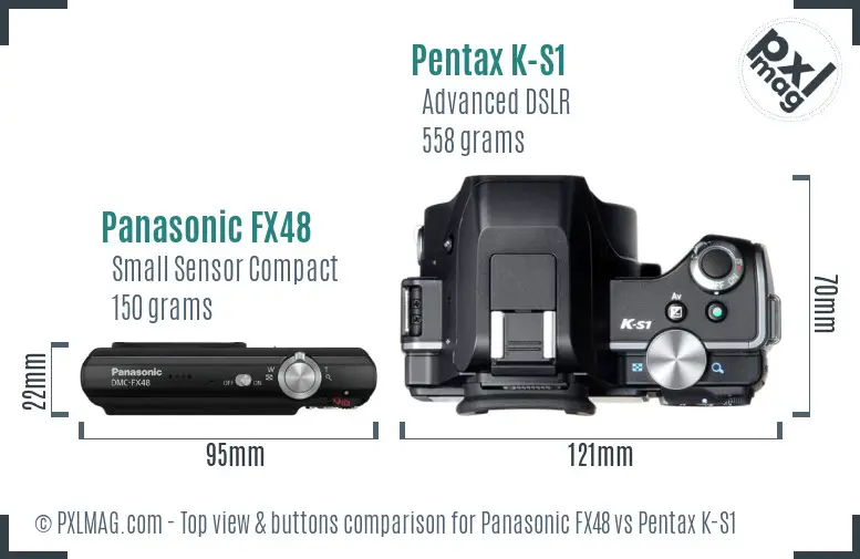 Panasonic FX48 vs Pentax K-S1 top view buttons comparison